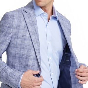Tommy Hilfiger Mens Modern-Fit Plaid Sport Coat Jacket Blazer Light Blue 36S